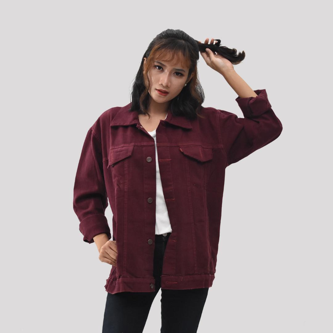 Emoline Jaket Jeans  Pria  Merah  Maroon  Maroon  Denim 