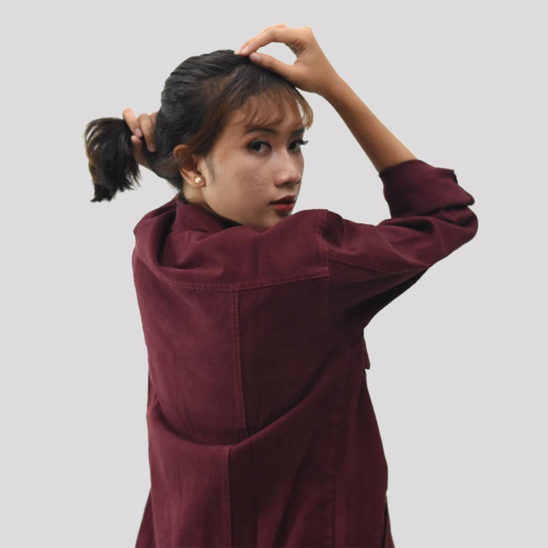 Emoline Jaket Jeans  Pria  Merah  Maroon  Maroon  Denim 