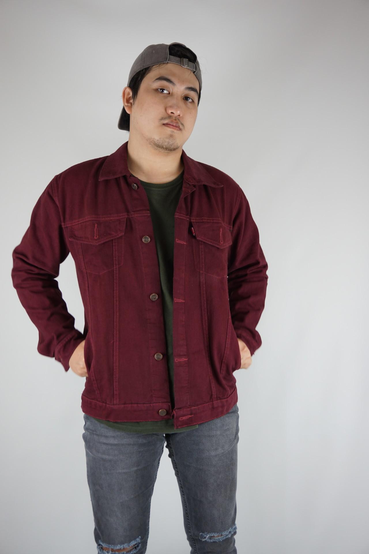 Emoline Jaket Jeans  Pria  Merah  Maroon  Maroon  Denim 